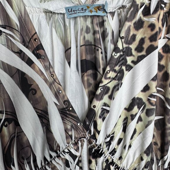 Y2K Unity World Wear Animal Print Stretchy Fairy Boho Babydoll Dress Size Small - Picture 3 of 8